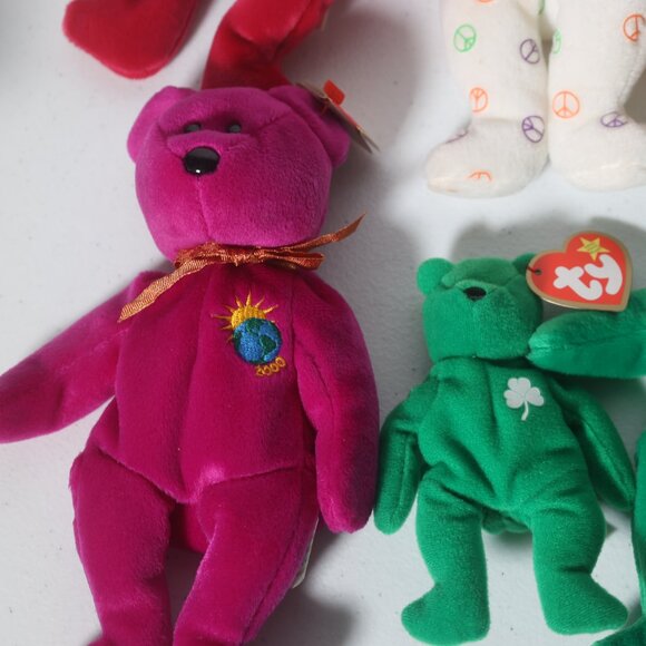Ty Beanie Babies Lot of 6 Bears Erin Valentina Fuzz Millennium Hardrock Cafe Chi - Picture 5 of 6